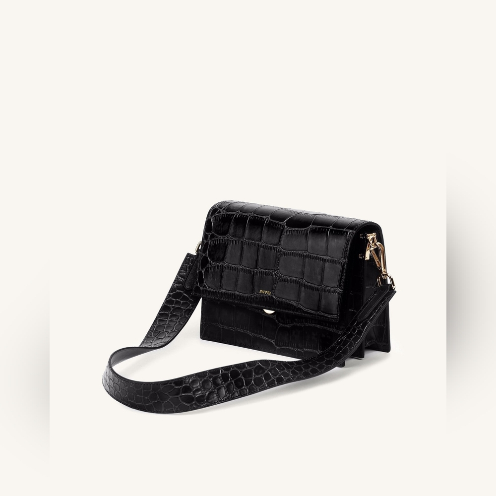JW Pei Mini Flap Crossbody - Black Croc